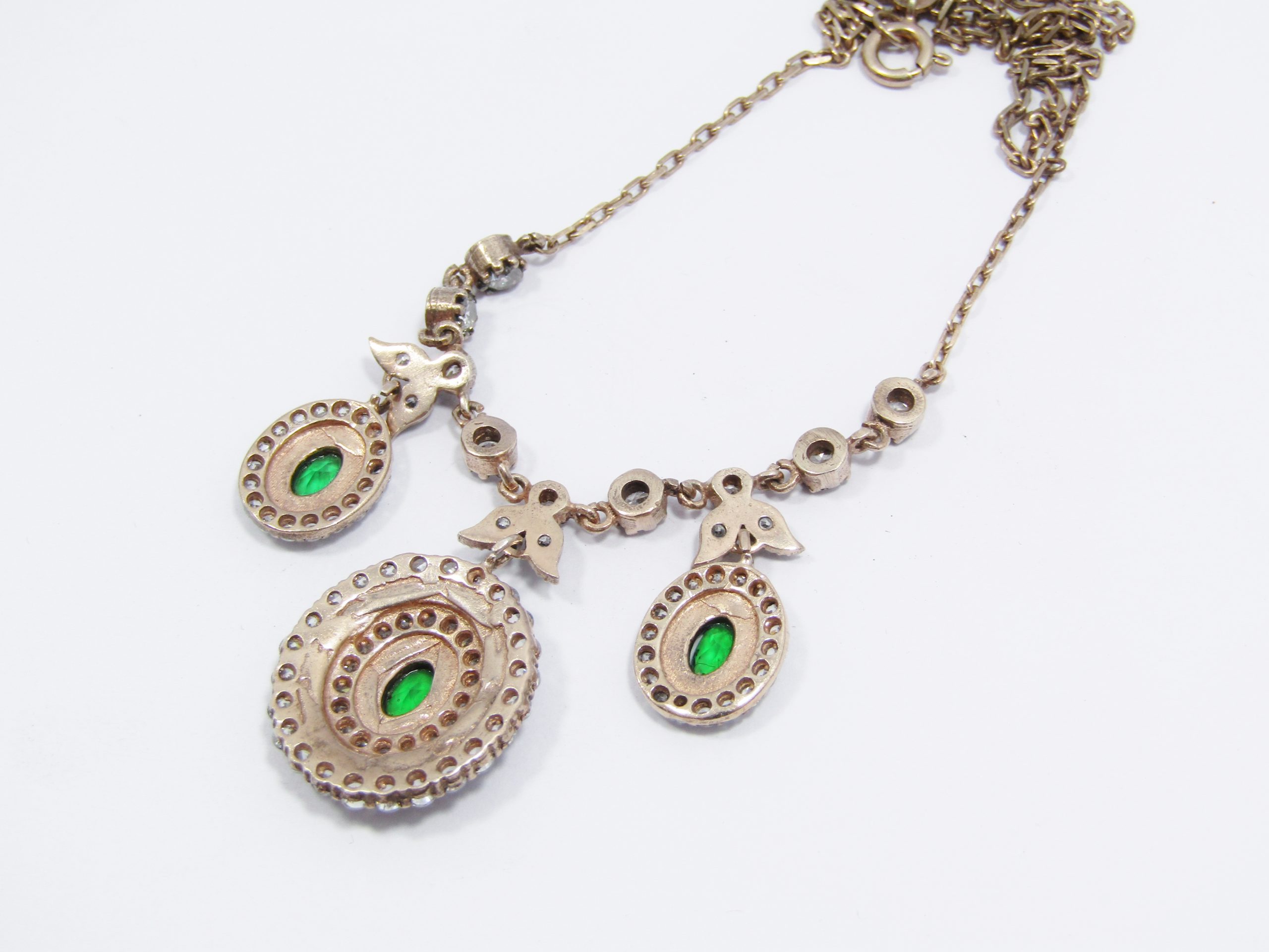 A Gorgeous Eastern Design Necklace with Clear and Green Zirconia Necklace in Sterling Silver.