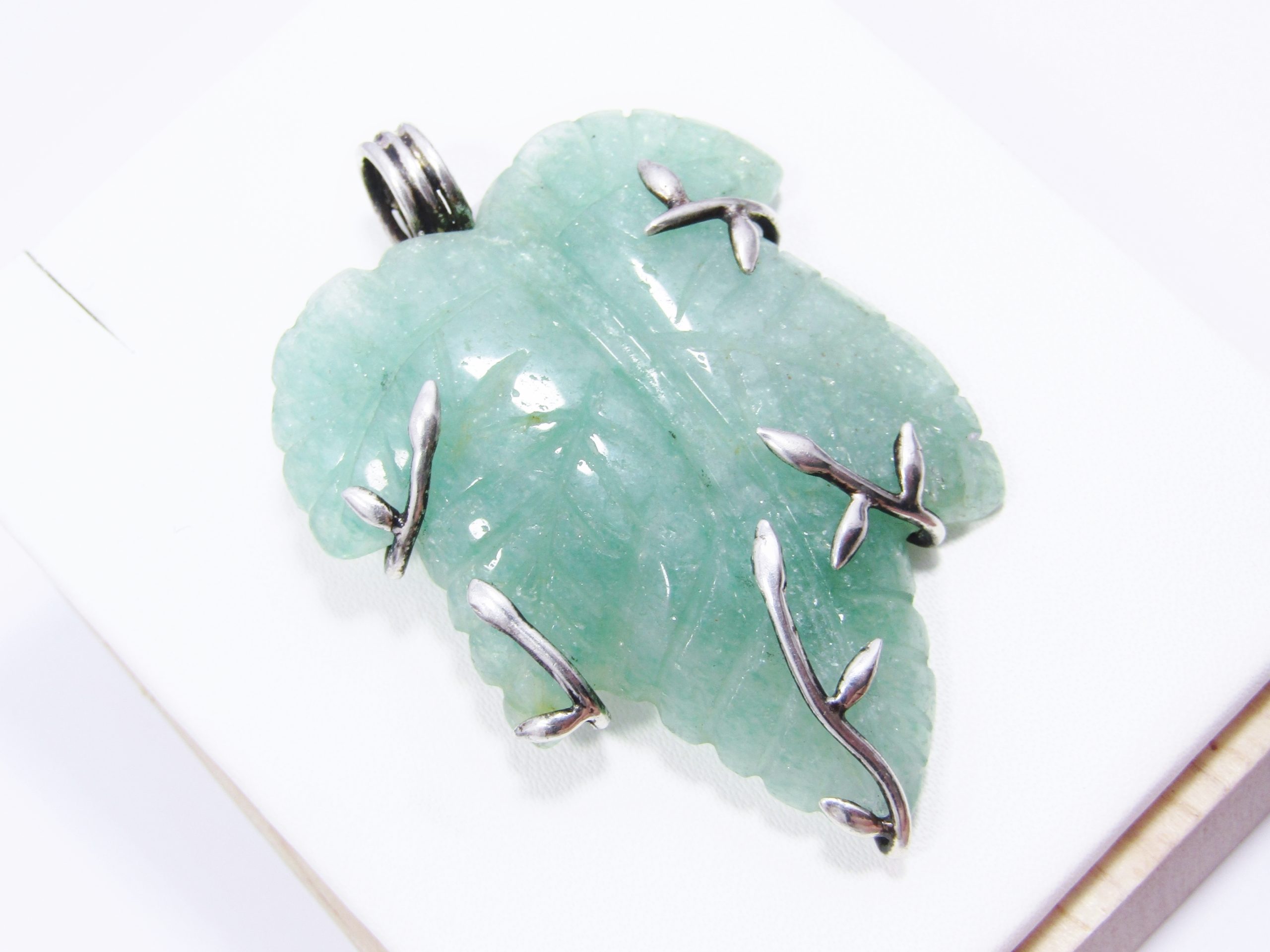 A Stunning Large Carved Aventurine Pendant in Sterling Silver
