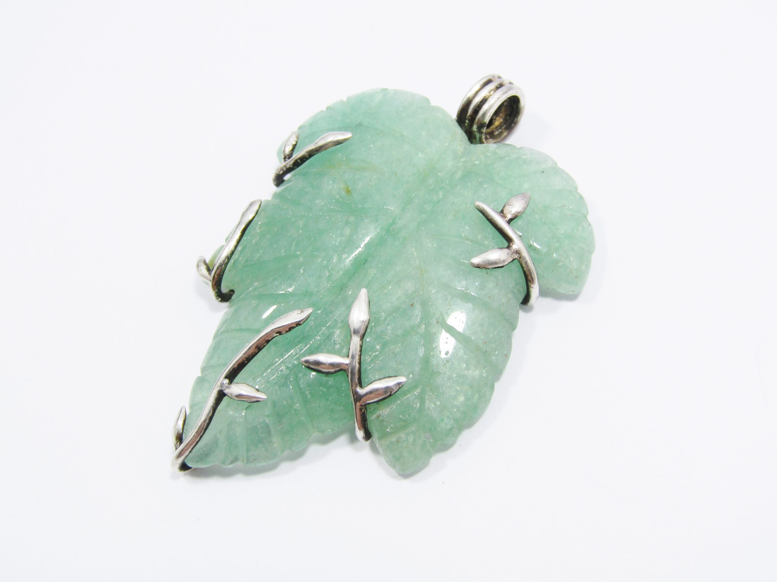 A Stunning Large Carved Aventurine Pendant in Sterling Silver