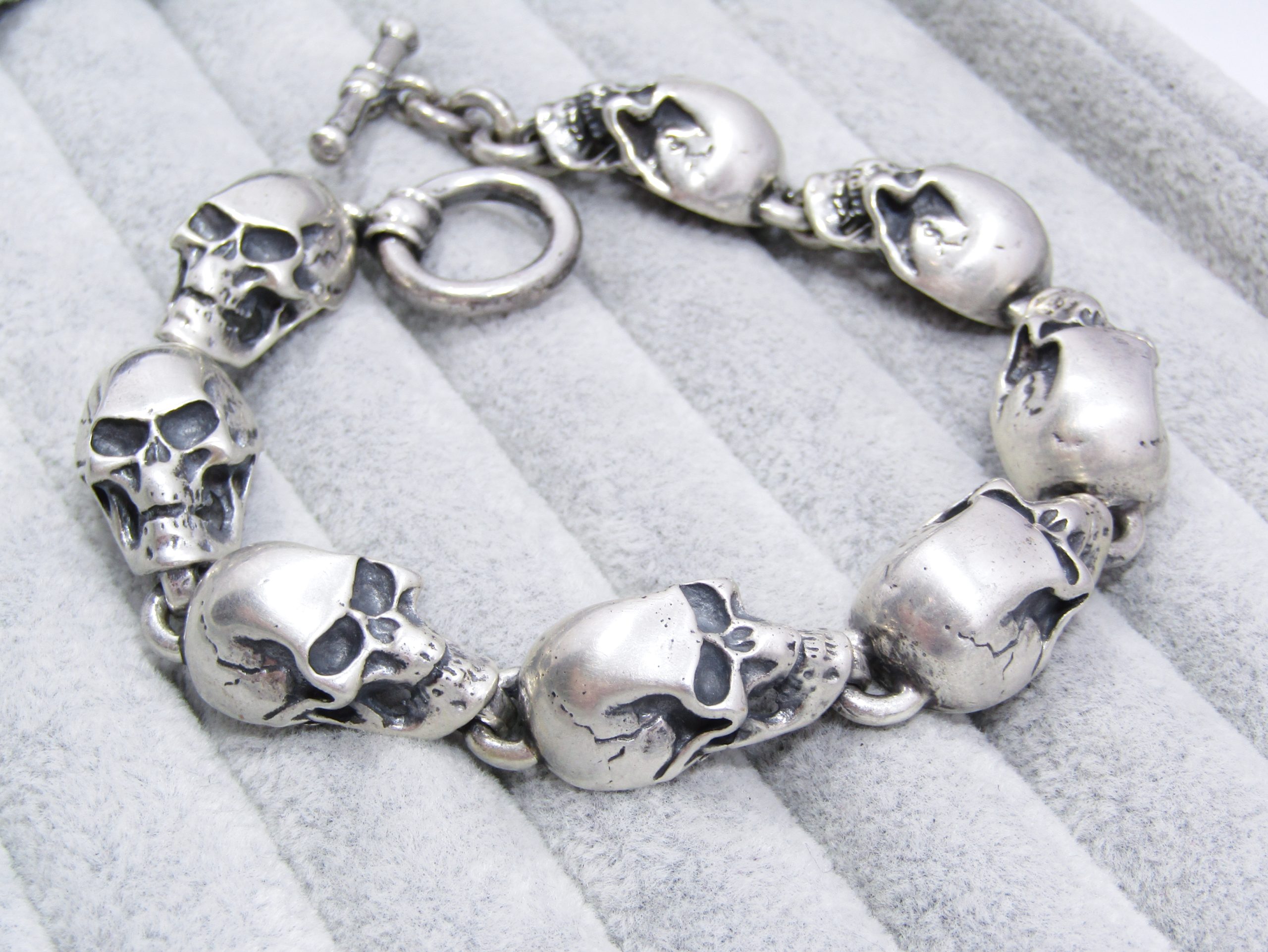 Stunning! Chunky Long Sterling Silver Skull Bracelet