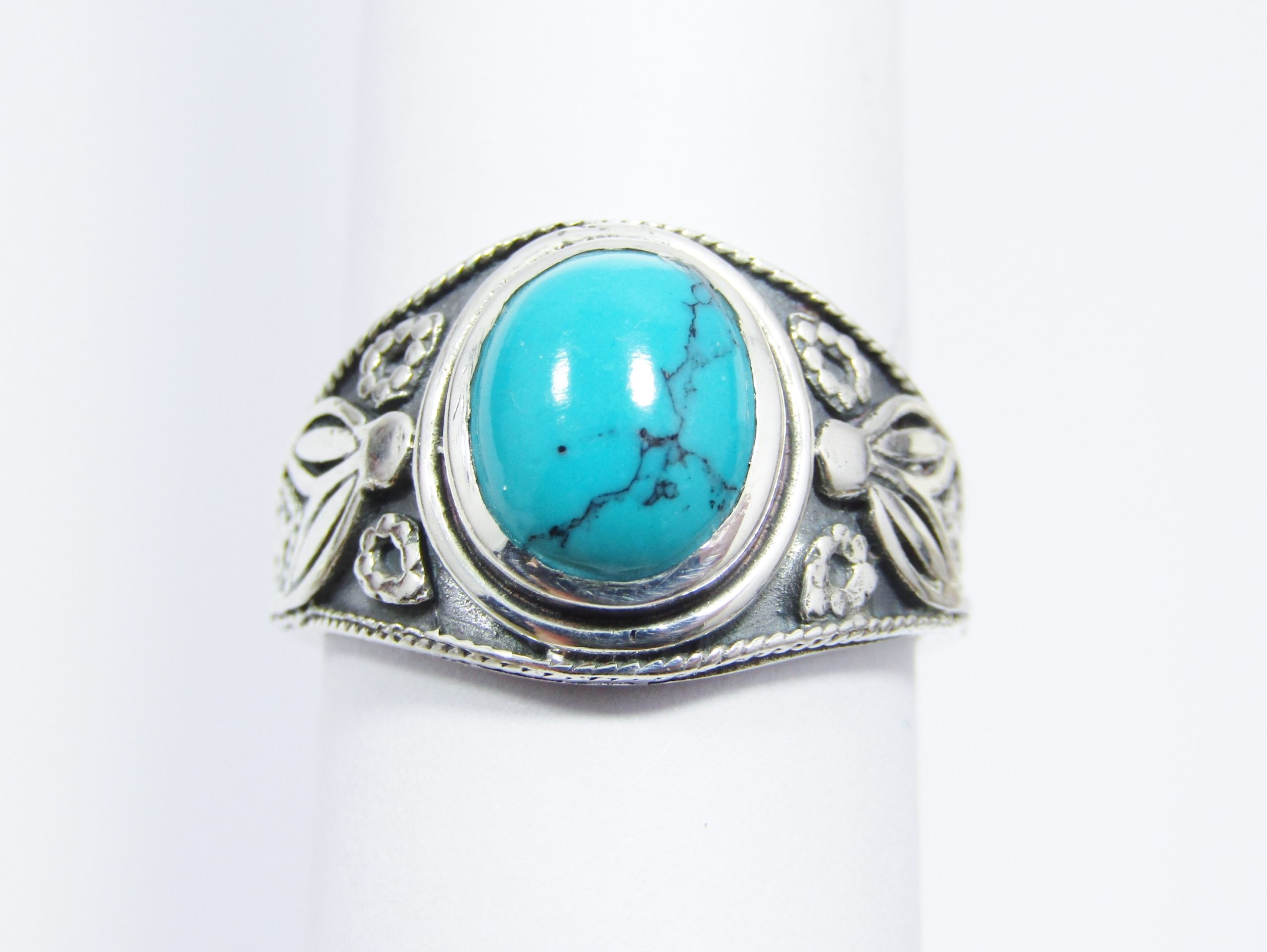 A Lovely Faux Turquois Boho Design Ring in Sterling Silver