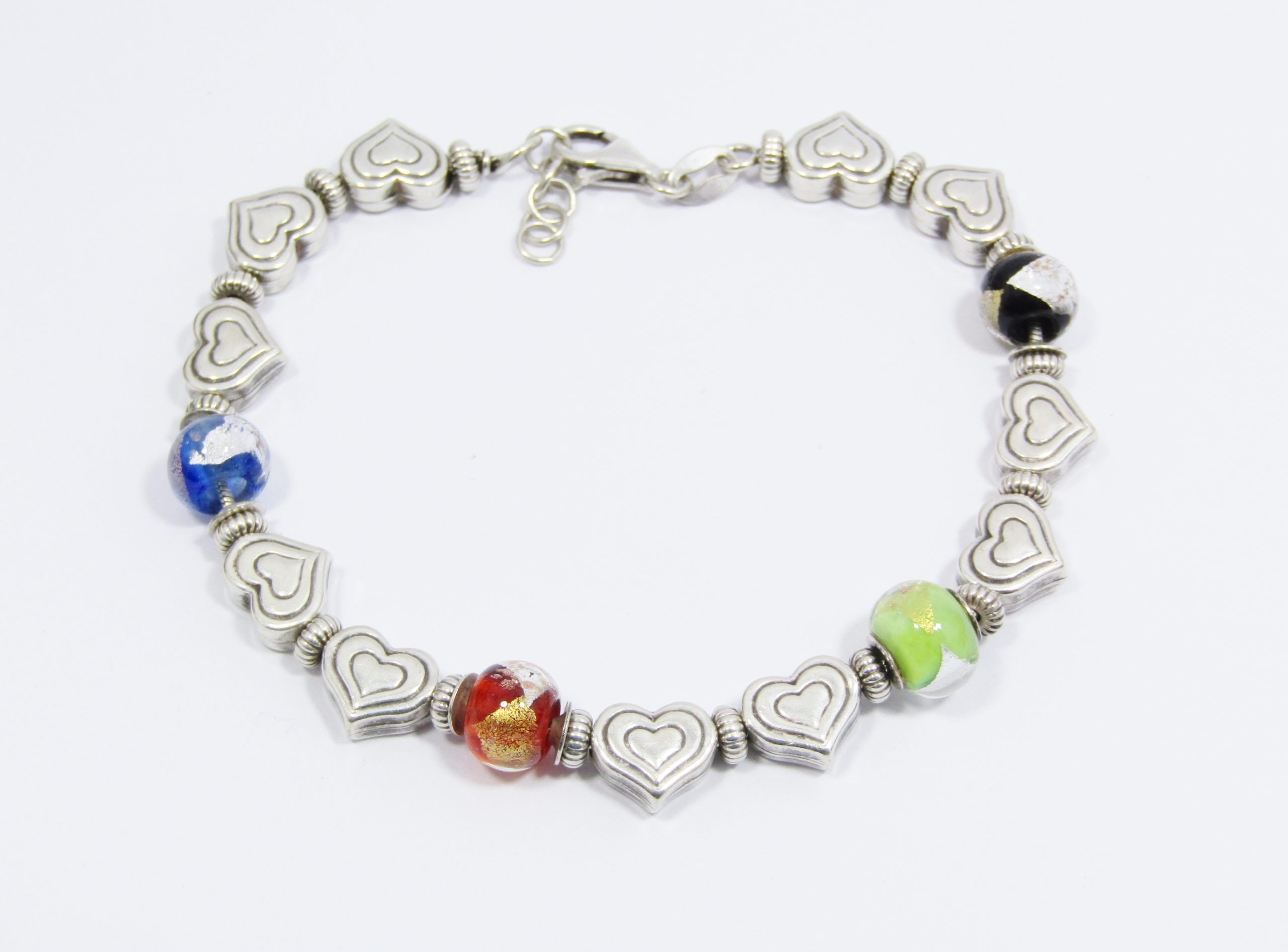 A Beautiful Heart and Murano Bread Bracelet in Sterling Silver